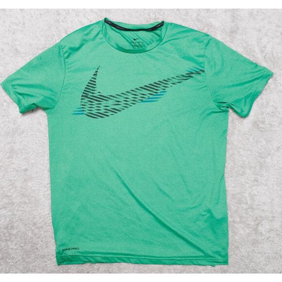 Nike Pro Dri-Fit Green Logo Swoosh Athletic Standard Fit Tshirt Mens Size M - Picture 1 of 10